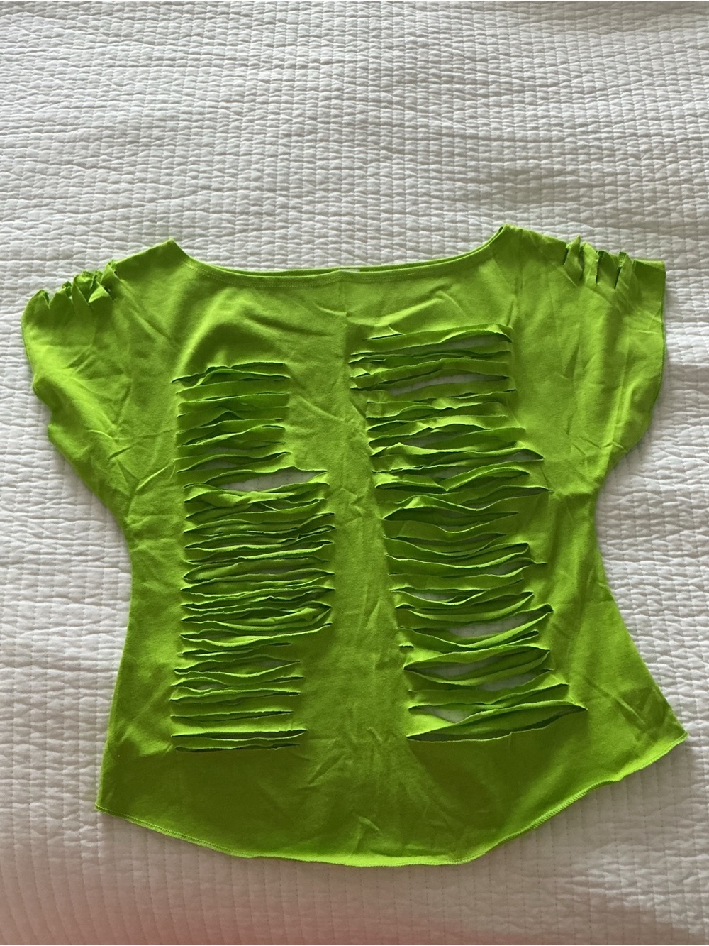 Women's Neon Green Distressed Cutout Top